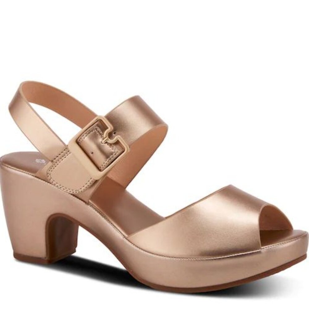 Metallic Rose Slingback Block Heel Sandals